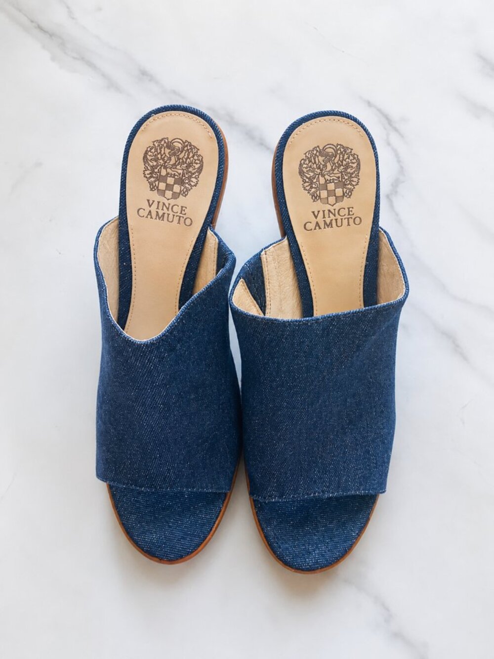 Brand New Vince Camuto Denim  Sandals | Open Toe Slide Heels | Casual Chic